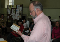Faculty member Bob Finch reads from his residency journal